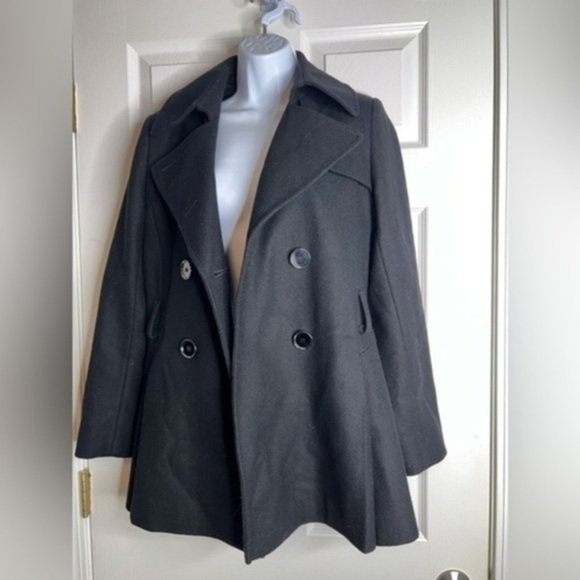 Via Spiga Women's Black Wool Blend Double-Breasted Pea Coat Winter Size 4 S - Picture 1 of 16